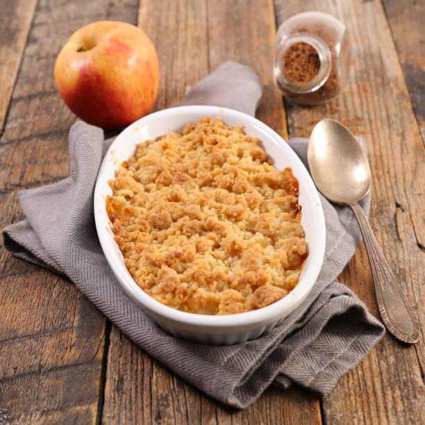 istock apple crumble dessert on wood background 1201383220