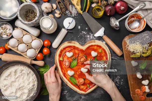 Valentines Day Dinner Stock Photo - Download Image Now - Valentine's Day - Holiday, Pizza, Cooking