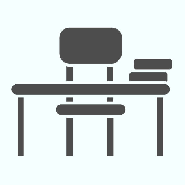 Study Desk solid icon. Table and chair vector illustration isolated on white. School Desk glyph style design, designed for web and app. Eps 10. Study Desk solid icon. Table and chair vector illustration isolated on white. School Desk glyph style design, designed for web and app. Eps 10 number 10 stock illustrations