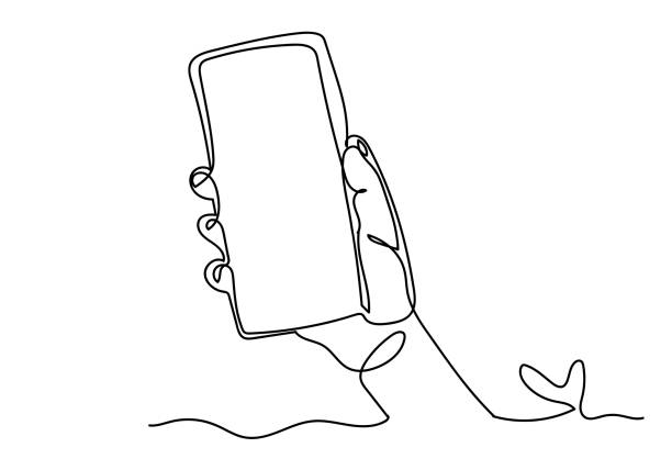Continuous one line drawing of of hand holding smartphone Continuous one line drawing of of hand holding smartphone. single object illustrations stock illustrations