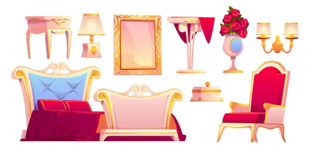 Vector illustration of Luxury gold furniture for royal bedroom