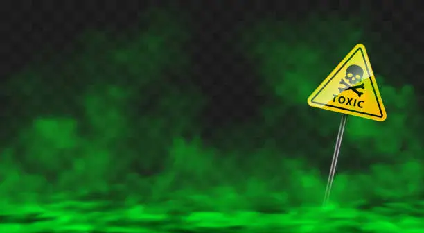 Vector illustration of Warning sign in toxic green smoke or fog clouds