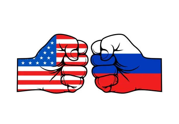 Vector illustration of Fists of American and Russian. USA vs Russia