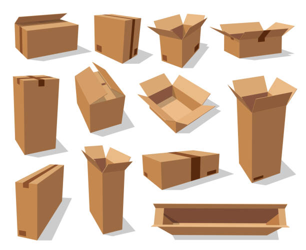 Cardboard Packaging Boxes 3d Realistic Mockups Stock Illustration -  Download Image Now - Cardboard Box, Box - Container, Cardboard - iStock