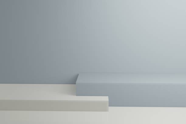 istock White and blue booth 3D rendering background wall, can be used for banner design items display background 1201391778