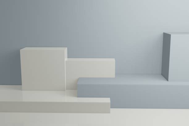 istock White and blue booth 3D rendering background wall, can be used for banner design items display background 1201391779