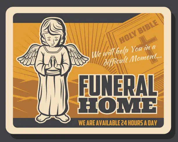 Vector illustration of Burial ceremony, columbarium funeral service