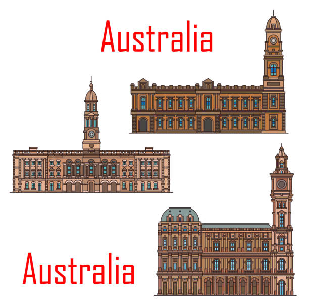 illustrations, cliparts, dessins animés et icônes de australie monuments de l'architecture et des bâtiments - australia office building melbourne skyline