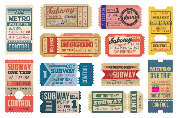 Vector illustration of Subway, underground and metro tickets