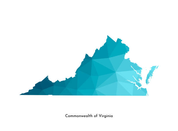 ilustrações de stock, clip art, desenhos animados e ícones de vector isolated illustration icon with simplified blue map's silhouette of commonwealth of virginia (usa). polygonal geometric style. white background - british empire illustrations