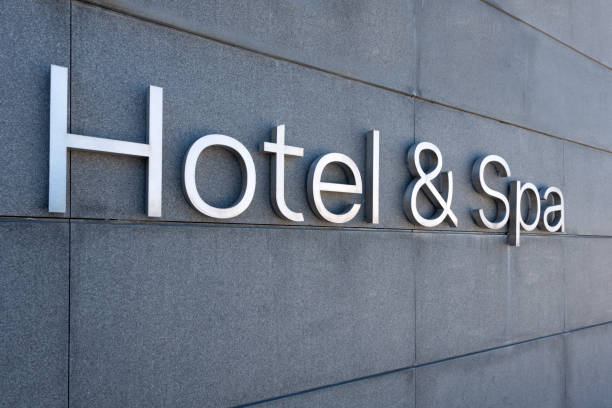 istock Hotel and Spa lettering on concrete wall 1201392186