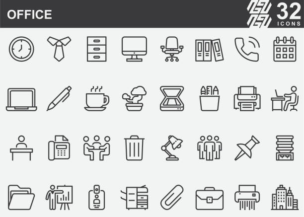 Office Line Icons Office Line Icons flat bed scanner stock illustrations