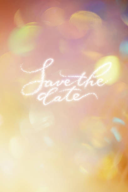 Save The Date Phrase Calligraphy Formed by Shiny Confetti with Colorful Background.