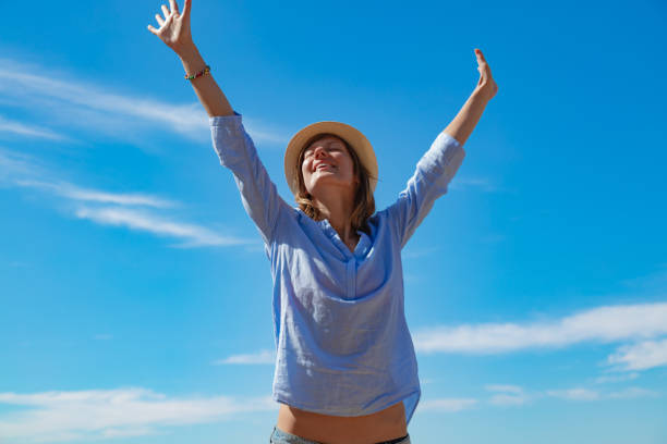 istock Woman enjoying nice tropical summertime days. 1201404605