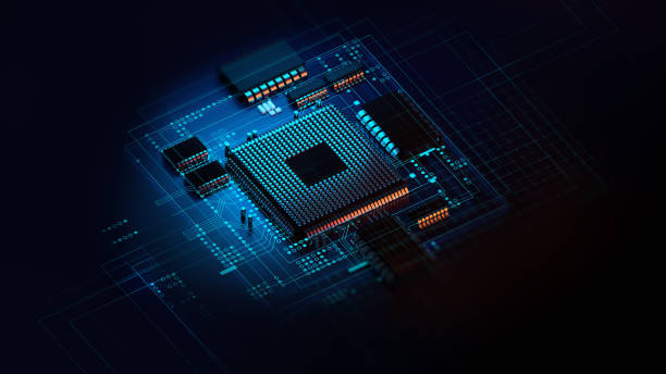 istock 3d rendering  of futuristic blue circuit board and cpu 1201405508