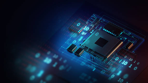 3d rendering  of futuristic blue circuit board and cpu 3d rendering  of futuristic pcb pattern  and cpu background illustration cpu stock pictures, royalty-free photos & images
