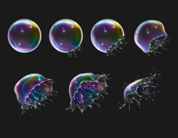 ilustrações de stock, clip art, desenhos animados e ícones de soap bubbles explosion stages realistic - sphere water drop symbol