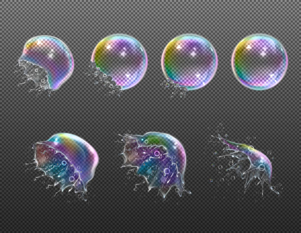 ilustrações de stock, clip art, desenhos animados e ícones de soap bubbles explosion stages realistic transparent - sphere water drop symbol
