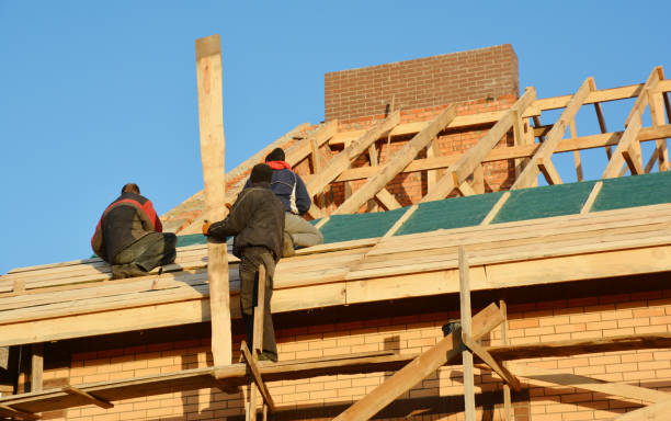 istock Roofing Contractors Installing House Framework, Roof Board for Asphalt Shingles. Roofing Contractor. Roofing Construction. Roof Repair. 1201407864