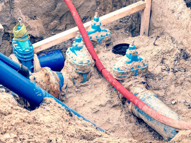 istock Pipes and valves underground. Repaire of water supply interruption. 1201409224