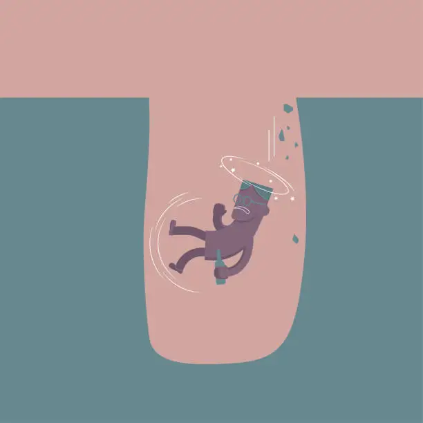 Vector illustration of A drunk man. Fall into a trap.