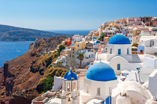 istock White church with blue dome in Oil, Santorini 1201416953