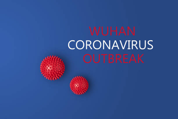 istock Abstract virus strain model of MERS-Cov and text on blue 1201417083