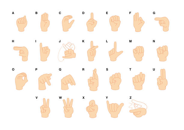 USA Sign Language Alphabet Sheet USA sign language alphabet for deaf people. Vectored art isolated on white background. sign language class stock illustrations