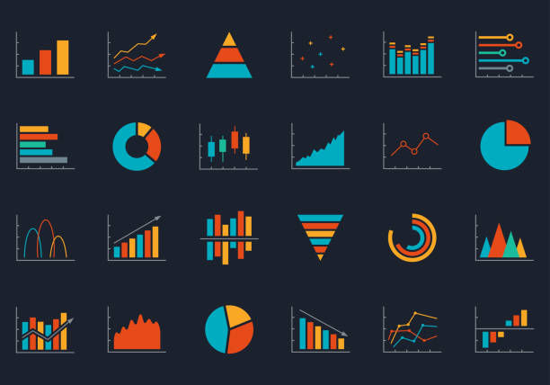 zestaw ikon wykresu, wykresu i diagramu. raporty biznesowe, statystyki, analizy danych, elementy projektu rynku finansowego. ui, grafika aplikacji i strony internetowej. ilustracja wektorowa. - stock market graph chart arrow sign stock illustrations