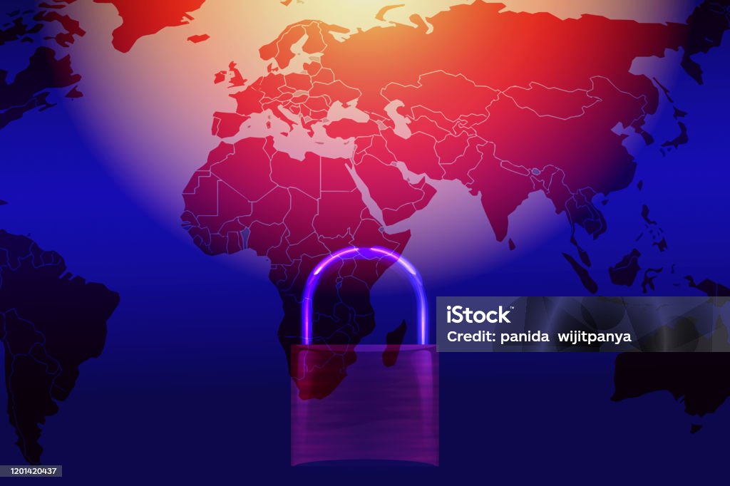 Locked Computer Data Data Security Systems Computer With Locked Padlock On World Map For ...