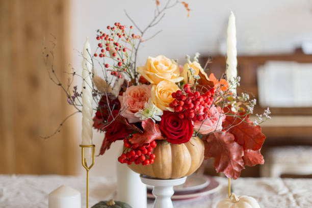 istock Table decoration with flowers for festive dinner 1201425251