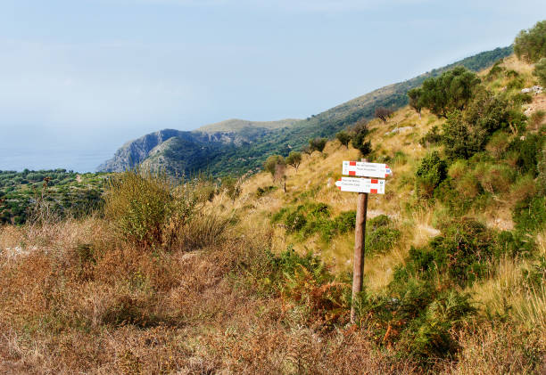 istock Trail sign near  Vallone di Marcellino (or Frenchâs Beach) 1201426128