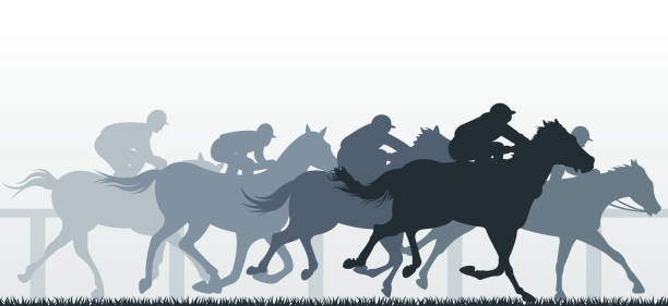 wyścigi konne - silhouette sport running track event stock illustrations
