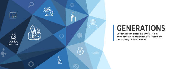 Generations and Aging Web Header Banner and Icon Set Generations Aging Web Header Banner and Icon Set gen-x-icon stock illustrations
