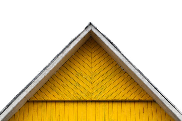 Yellow wooden gable isolated on white background Yellow wooden gable isolated on white background, rural architecture background gable stock pictures, royalty-free photos & images