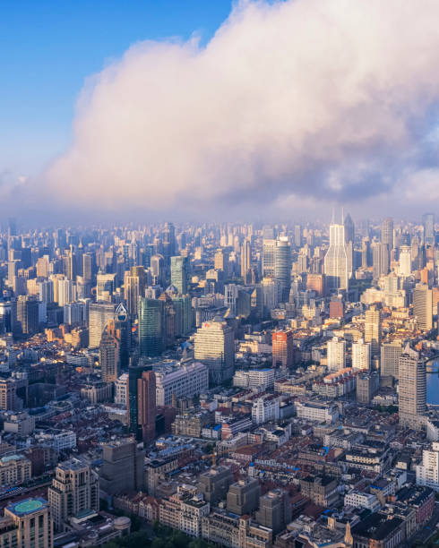 aerial photo of panoramic skyline  shanghai china - m09 imagens e fotografias de stock