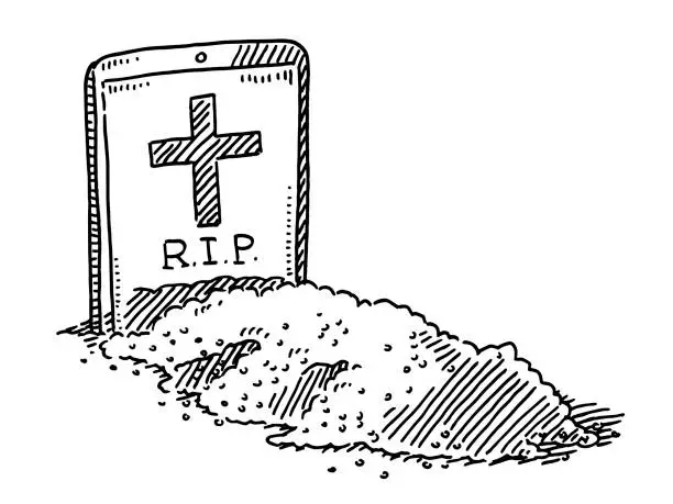 Vector illustration of Smart Phone Gravestone Funeral Drawing