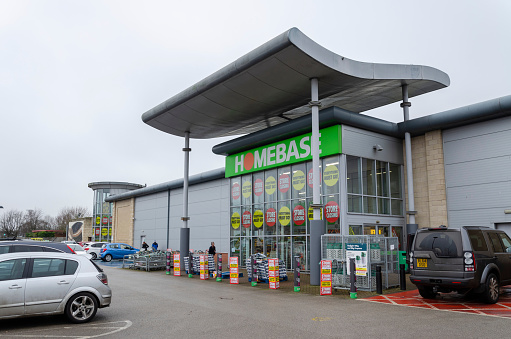 Moldl, UK: Jan 22, 2020: The last Homebase store in North Wales has started the process of closing down. Homebase are a struggling British home improvement and garden centre chain.