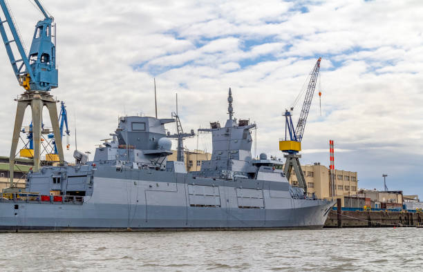 istock military ship in Hamburg 1201440010