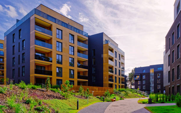 istock Modern architecture of residential building quarter reflex 1201443388