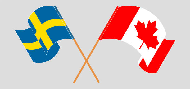 istock Crossed and waving flags of Canada and Sweden 1201443761