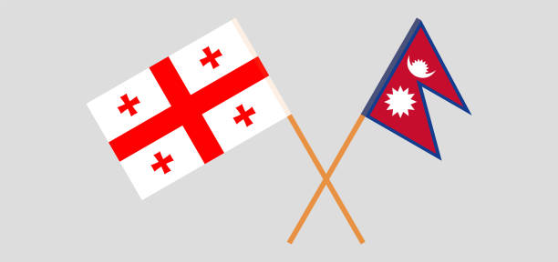 ilustraciones, imágenes clip art, dibujos animados e iconos de stock de banderas cruzadas de nepal y georgia - georgia football