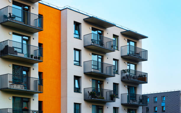 istock Facade of apartment flat building architecture reflex 1201444001