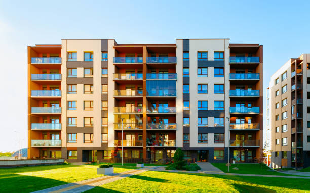 istock Apartment residential home facade and outdoor facilities reflex 1201446363