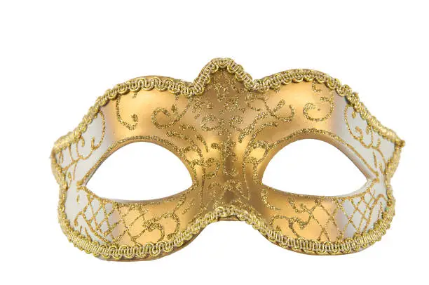 Golden Mask theater,close-up, isolate on a white background