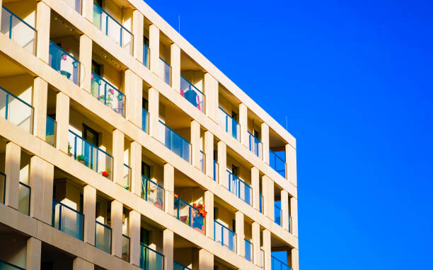 istock Modern residential apartment with flat building exterior at Vienna reflex 1201446830