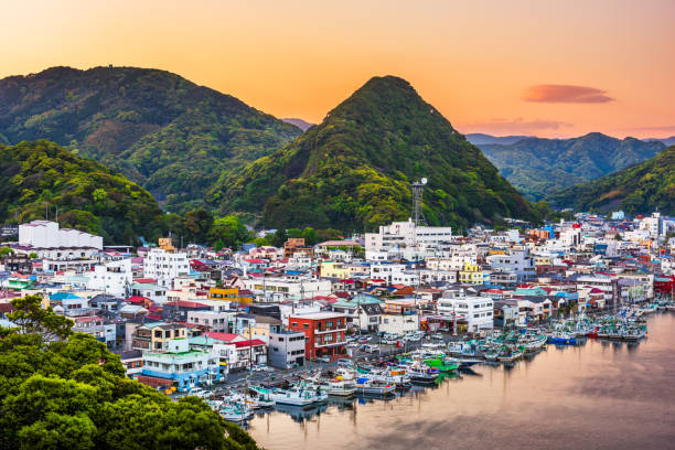istock Shimoda, Japan Town View at Dusk 1201449031