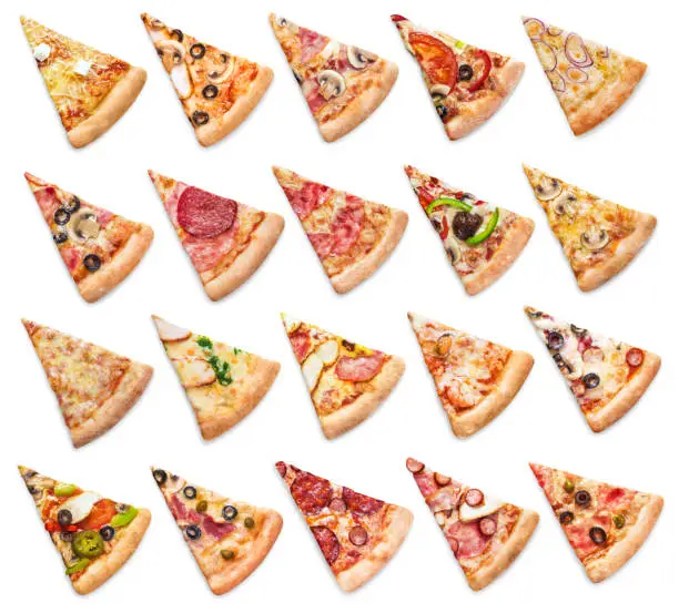 Photo of Collection of pizza slices on white