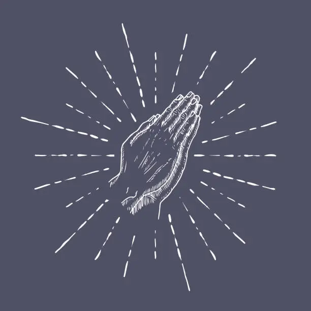 Vector illustration of Prayer. Sketch praying hands. Vector illustration isolated on white background