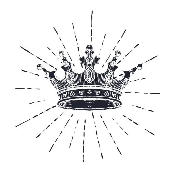 Vector illustration of Hand drawn Crown on white. Vintage engraved illustration. Vector